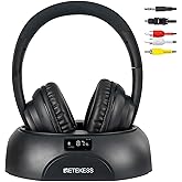 Retekess TA006 TV Headphones Wireless for Seniors,Wireless Headphones for TV Watching,Power Display,No Lip-Sync Delay,Support Optical,Coaxial,AUX, RCA, with Charging Dock (Pack of 1)