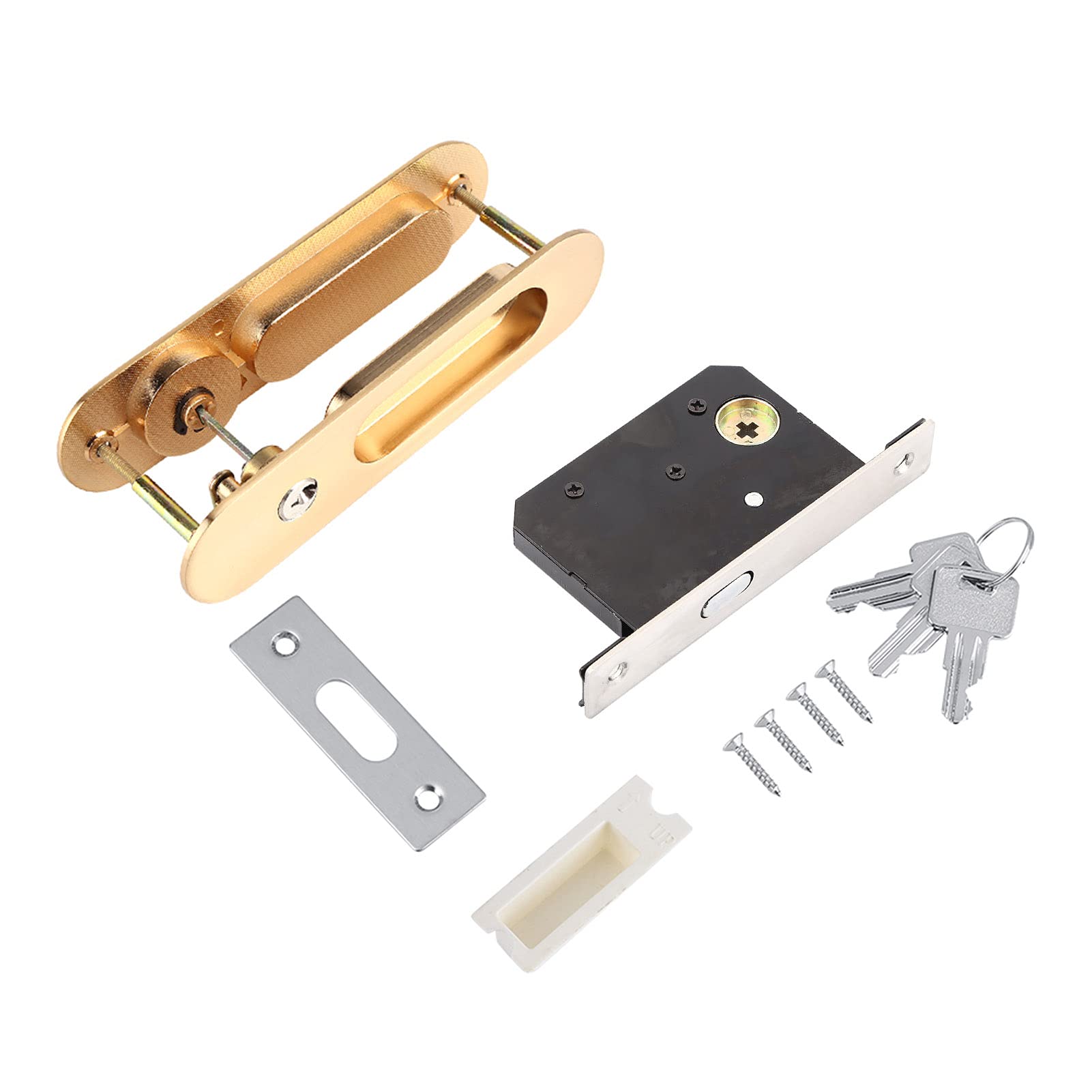 Sliding Door Lock Aluminum Alloy Safety Door Lock with 3 Keys for Bathroom Closet Kitchen Balcony(Gold)