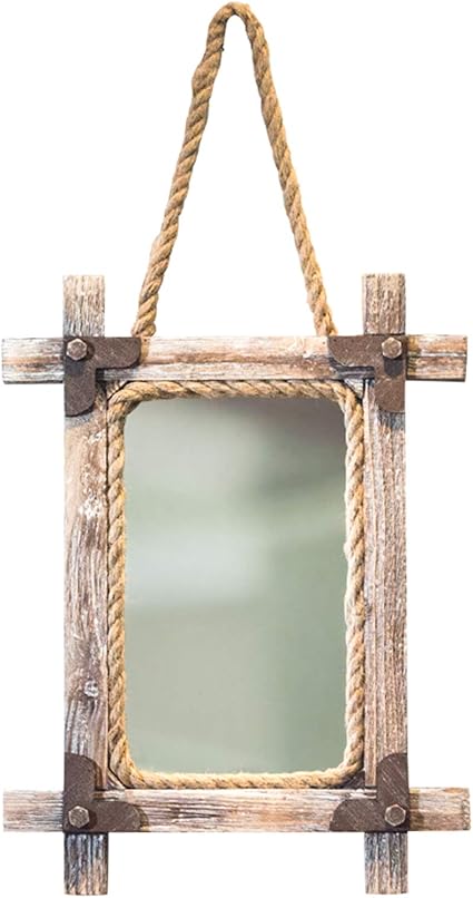 Xcxdx Miroir En Bois Vintage Miroir Mural Rectangulaire Minable Avec Ficelle Decoration Murale De Style Industriel Pour Bar A Cafe Amazon Fr Cuisine Maison