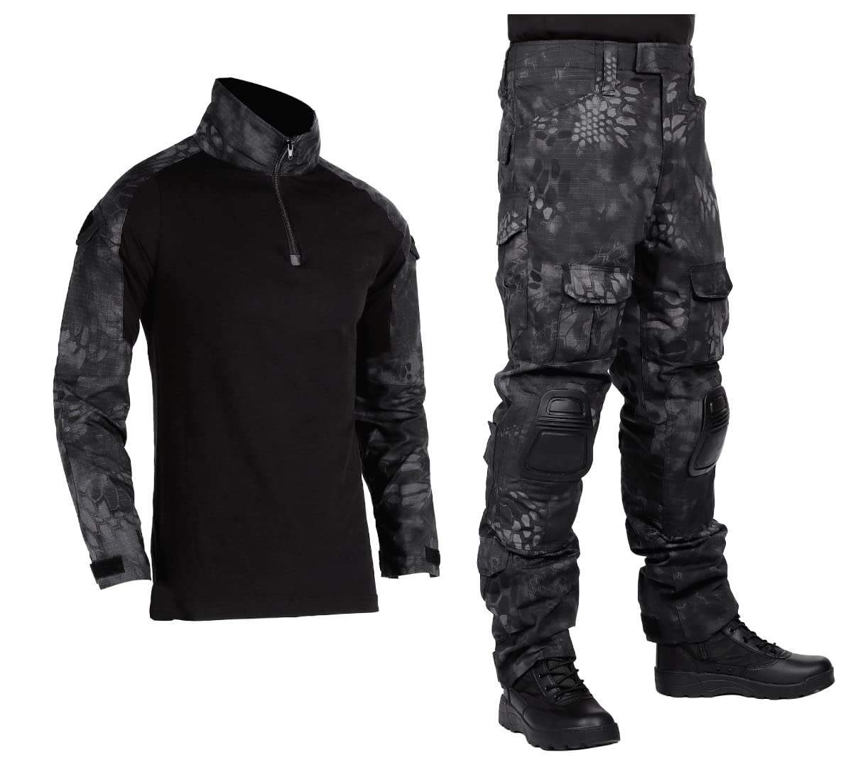 [HEAT VOICE] Survival Game Combat Shirt, Camouflage Clothing, Combat Suit, Japan Self-Defense Forces, Long Sleeve, Top and Bottom Set, Sized for Japanese People, Comes with Elbow and Knee Pads