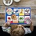 Baby PhD Disposable Placemats for Baby, Kids, & Toddlers - Let's Learn Design - Table Mat or Topper for Restaurants, Stick-On Placemat for Travel, Sticky Strips Stay in Place - 3 Designs, Pack of 60