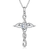 ZDaoBen Angel Wing Cross Necklace for Women 925 Sterling Silver Infinity Cross Pendant