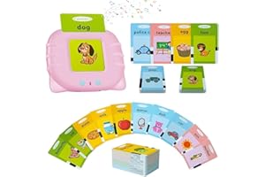 Montessori Mission Talking Flash Cards Toddler Toy for 3 4 5 6 Year Old Boys & Girls, Autism Sensory Toys, Nursery Rhymes Music Player, Speech Therapy Toys, Vocabulary Words Bundle (224 Words Pink)