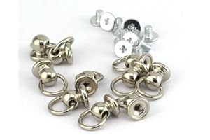 RuiLing 30pcs 8x6mm Screwback Round Head Rivet with Pull Ring Metal Handmade DIY Accessory Nail Heads Stud Leather Craft Screw Rivets Silver