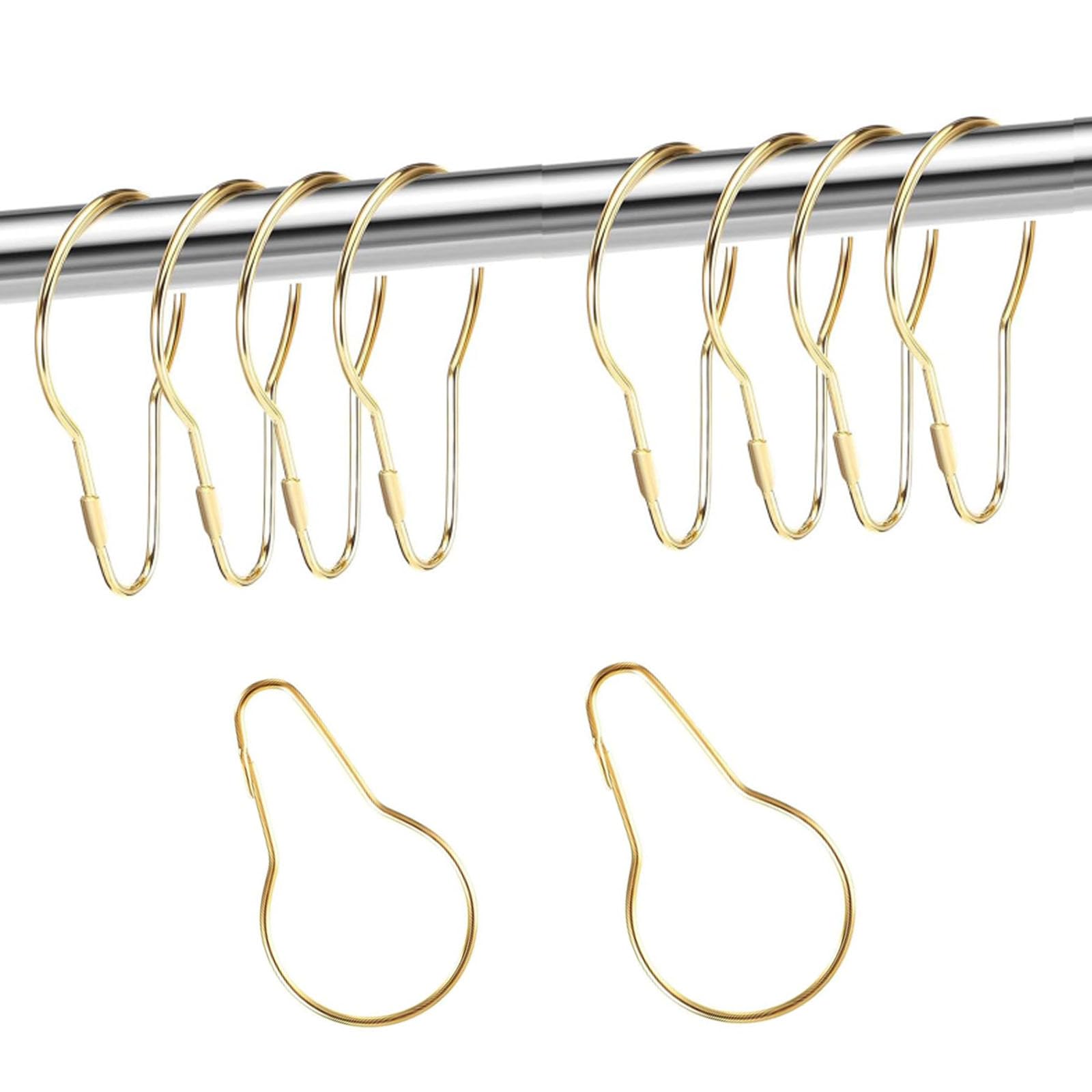 TOP-VIGOR 20Pcs Shower Curtain Rings Hanging Hooks, Metal Decorative Hooks, Hanging Shower Clips, Loop Curtain Hangers for Bedroom Bathroom Kitchen Curtain Rods, Gold
