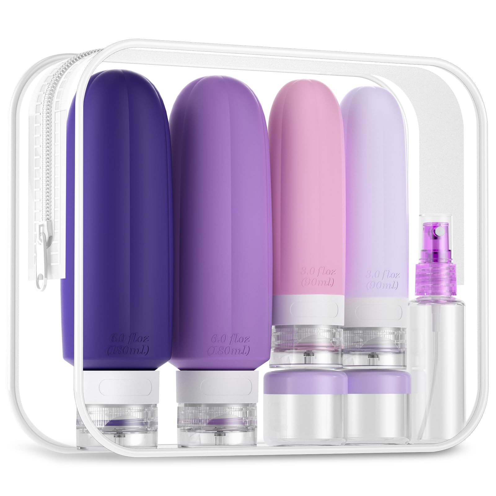 Gemice 16 Pack Travel Bottles Set, CAA Approved Leak Proof Silicone Squeezable Containers for Toiletries, Refillable Accessories 180ml 90ml for Conditioner, Shampoo, Lotion & Body Wash (BPA Free)