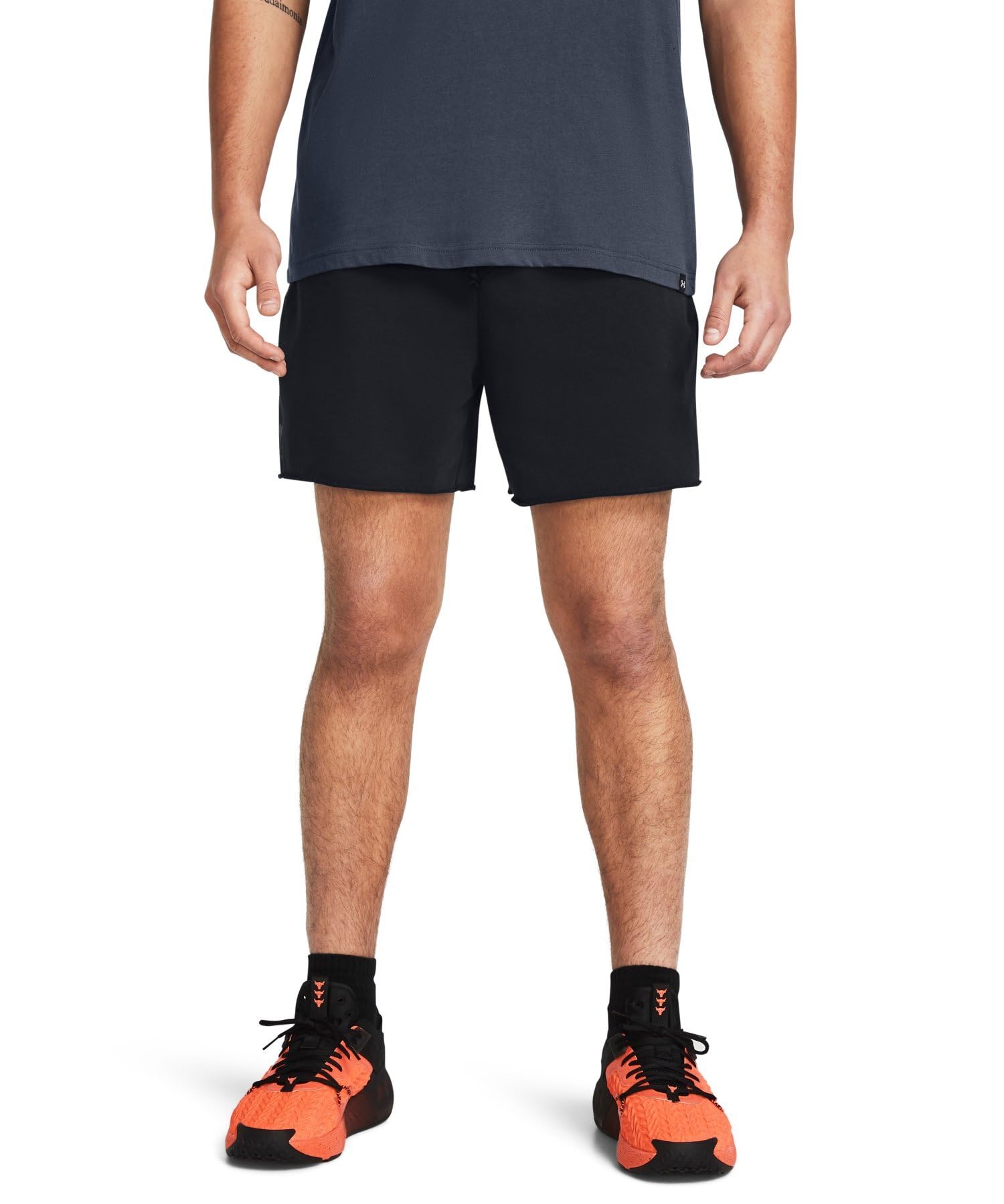 Under Armour Men’s Project Rock Terry Shorts, (001) Black / / Downpour Gray, X-Small