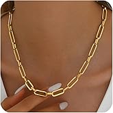 LIEBEIRIS 14k paperclip necklace for ladies and women, adjustable, exquisite and thick, fashionable jewelry gift