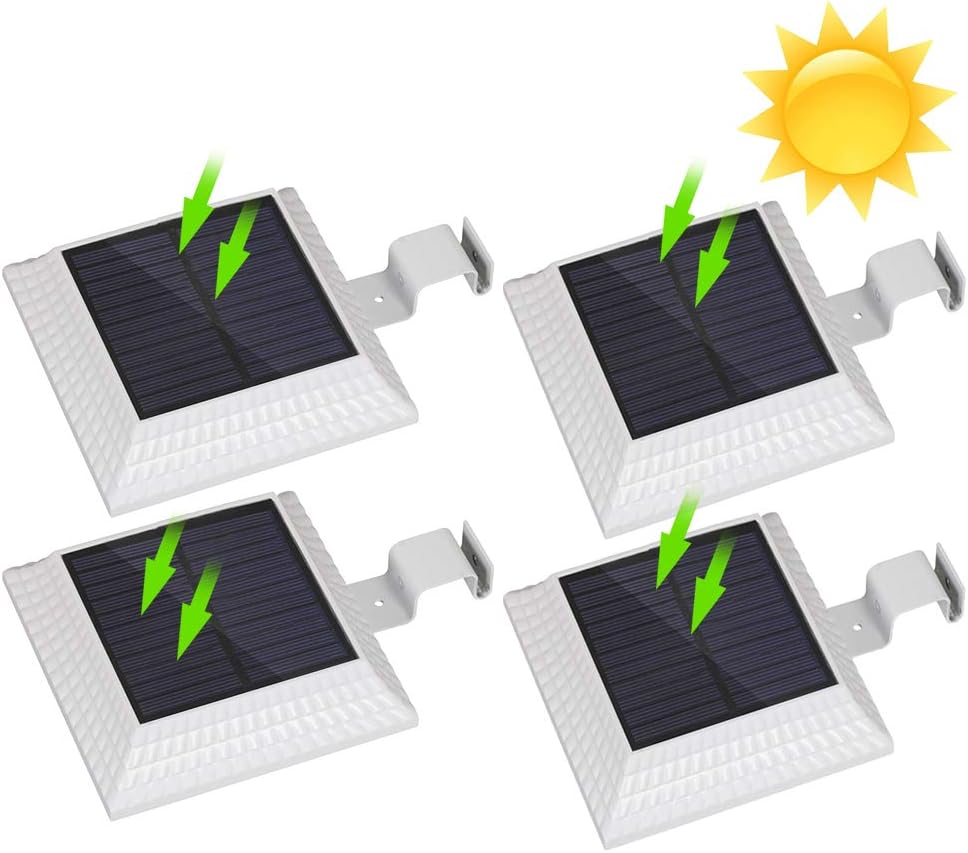 12 LED Solar Gutter Lights Outdoor, Yuan Xi Wireless Dark Sensor Lights, Waterproof Security Wall Lights for Garden, Fence, Garage, Warehouse (4 Pack)