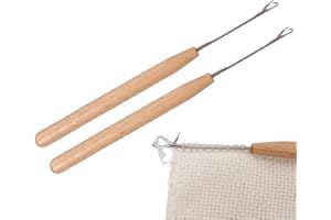 2PCS Serger Seam Hook, Handheld Serging Threading Needles, Multipurpose Crochet Hooks with Wooden Handle, Portable Easy Threa