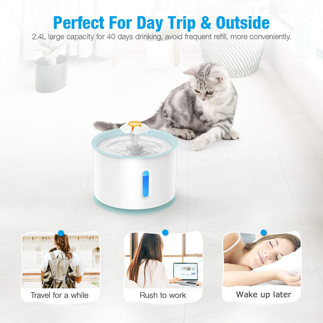 isYoung Pet Fountain, LED 81oz/2.4L Automatic Cat Fountain Dog Water Dispenser for Cats, Dogs