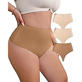 USEASY Plus Size Thongs for Women Seamless No Show Underpants High Waisted Breathable Sexy Thongs Full Coverage Underpants 3 Pack BEG/BEG/BRN 4XL