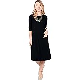 Kosher Casual Women's Modest Lightweight Knit Mid Knee T-Shirt Dress with 3/4 Sleeves