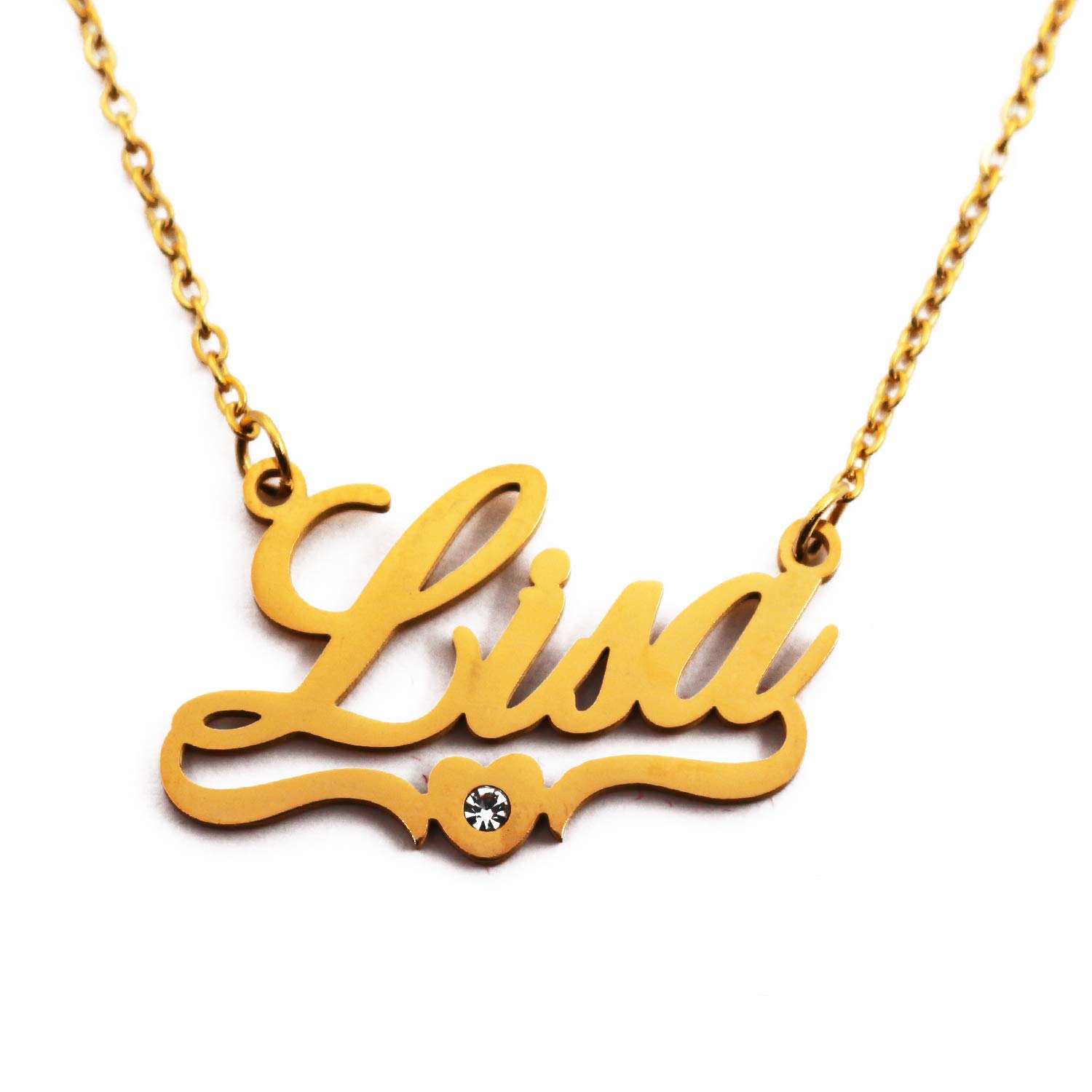 Kigu Lisa Personalised Heart Shaped Name Necklace Gold Plated, Custom Dainty Name Pendants, Jewellery for Ladies, Girlfriend, Mother, Sister, Friends