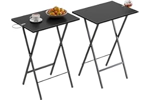 VECELO Folding TV Tray for Eating Set of 2, Portable Dinner/Snack Table with Cup Holder for Couch, Living Room and Small Space, Black