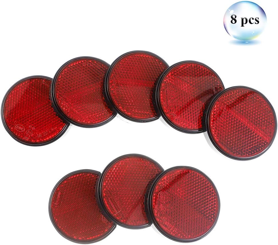 Eacalyc Trailer Round Rear Reflectors Self Adhesive Red Reflectors Stick-on Caravan Reflectors for Gate Posts Trailer Bike Truck Lorry or Agricultural Machines Pack of 8