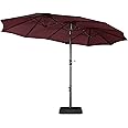 Yaheetech 13 ft Large Patio Umbrella with Base Included, Double-Sided Outdoor Market Extra Umbrella with Easy Crank Handle, 12 Strong Ribs Ventilation Openings Rectangular Patio Umbrella, Burgundy