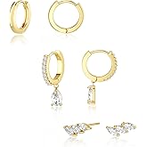 Freekiss 3 Pairs Gold Hoop Earrings Set: Dainty Stud Earrings Trendy Small 14K Gold Plated Hypoallergenic Dangle Cartilage Huggie Hoop Earrings for Women Gold Jewelry for Women Gifts