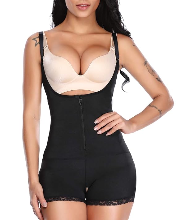 SLIMBELLE Damen Shapewear Body Figurformender Formende Shaping Bodysuit Taillenformer Unterwsche Miederbody Bauchweg Schwarz