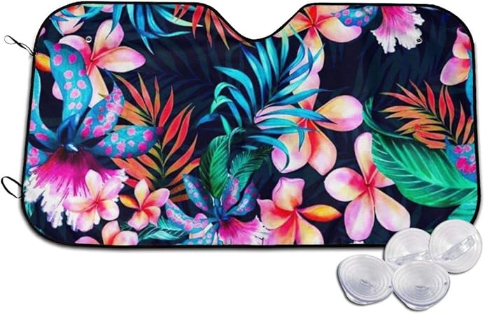 Amazon サンシェード 車用 カーシェード 花柄 ハワイ風 日除けシェード フロントガラスカバー 日よけ Uvカット 遮光 断熱 日焼け防止 防紫外線 取付け簡単 軽自動車 小型乗用車 Suv車に適用 吸盤4個入り 車 バイク 車 バイク