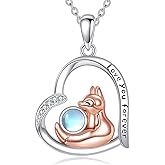 VONALA Fox Heart Necklace S925 Sterling Silver Moonstone Pendant Jewelry Animal Gifts for Women Friend Female
