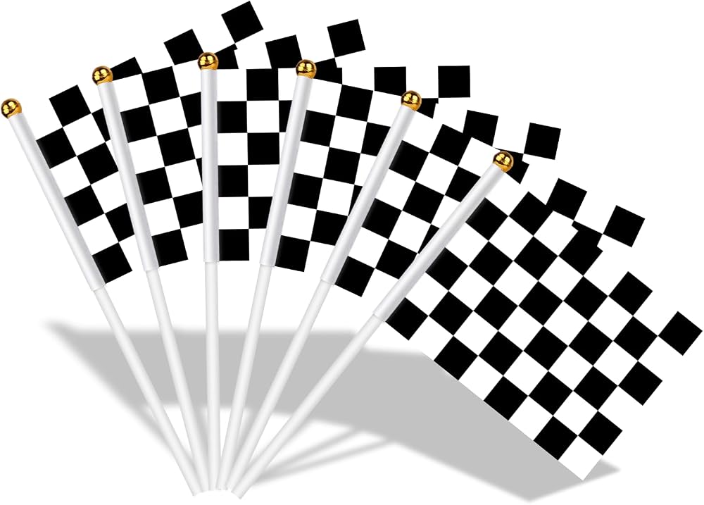 AhfuLife Checkered Stick Flags 14x21cm 30cm Pole 15Pcs Racing Car Decoration