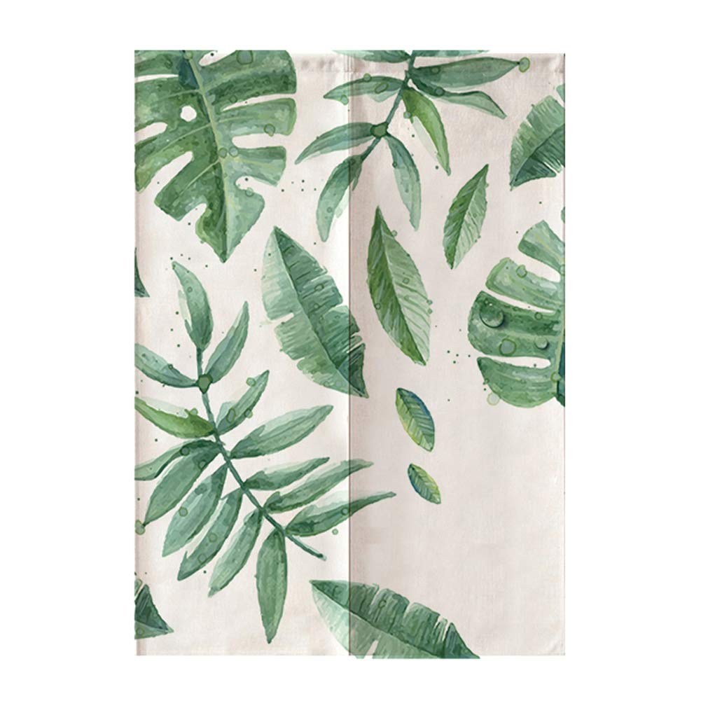 Oumefar Japanese Style Green Leaves Printed Kids Doorway Curtain Room Divider Curtain Blind for Bedroom Children's Room Decoration 85 * 120CM
