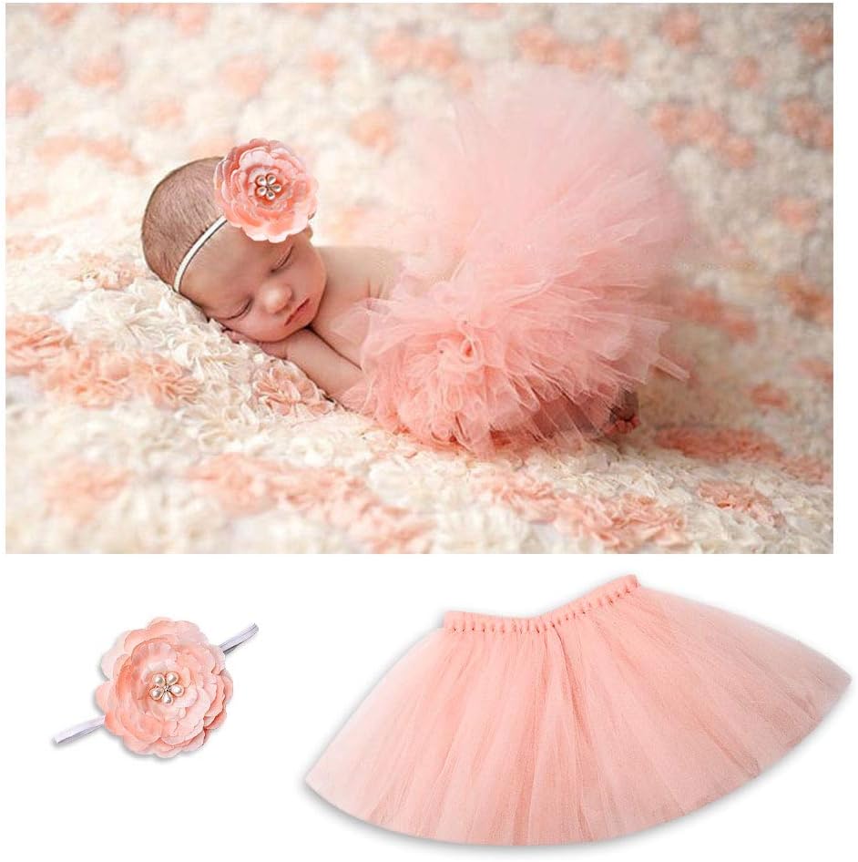 Baby Tutu Headband Set Tutu Skirt Infant Girls Tulle Tutu Photo Prop…