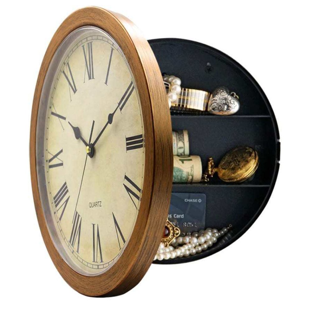 Yardwe Wall Clock with Hidden Safe Clock Diversion Safe Jewelry Money Safe (Bronze)