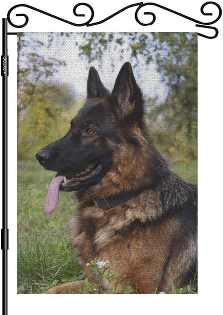AOYEGO German Shepherd Dog Garden Flag 12.5x18 Inch Vertical Double Sided Portrait Field Training on The Grass Yard Garden House Flag for Outdoor Indoor Decoration