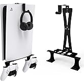 ZHSX Wall Mount for Ps5 Models,Ps5 Shelf Playstation Wall Mount Compatible with Ps5、Ps5 Pro and Ps5 Slim Disc Adjustable Length and Width Holds Two Controllers