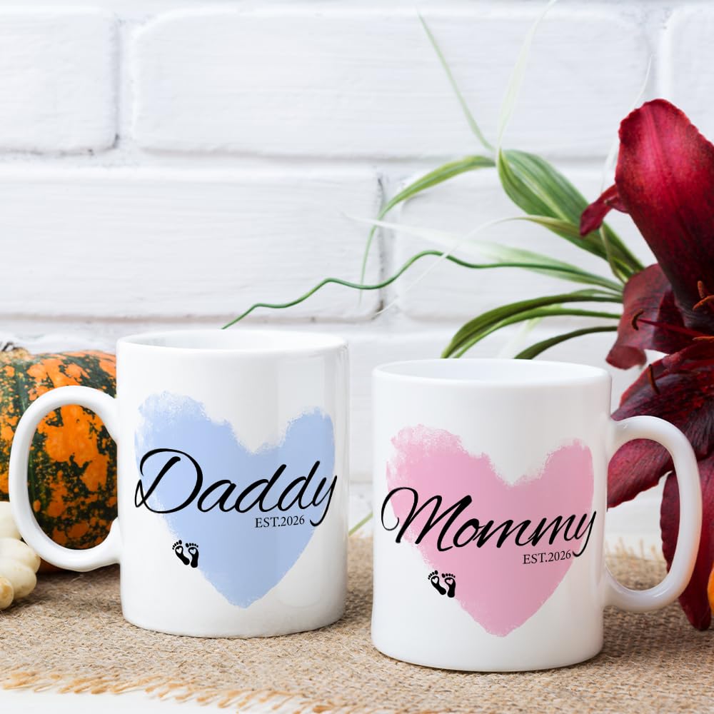 Daddy Mommy Est 2026 Mugs,New Parents Gifts First Time 2026, Pregnancy Announcement For Parents To Be, Baby Shower Gifts For Dad Mom Tea Cup 11 OZ
