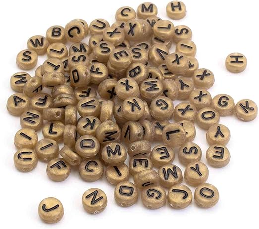 Vintageparts Buchstabenperlen aus Acryl mit Glitzer in Gold 200 Stück