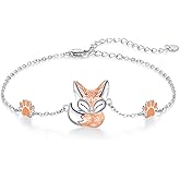 CUOKA MIRACLE Fox Bracelet for Women 925 Sterling Silver Fox Charm Bracelets Animal Adjustable Bracelet Foxes Jewelry Gifts for Friends Wife