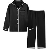 Schbbbta Boys Silk Pajamas Set Long Sleeve 2 Piece Sleepwear Button-Down Nightwear