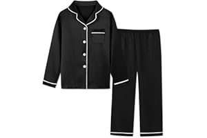 Schbbbta Boys Silk Pajamas Set Long Sleeve 2 Piece Sleepwear Button-Down Nightwear