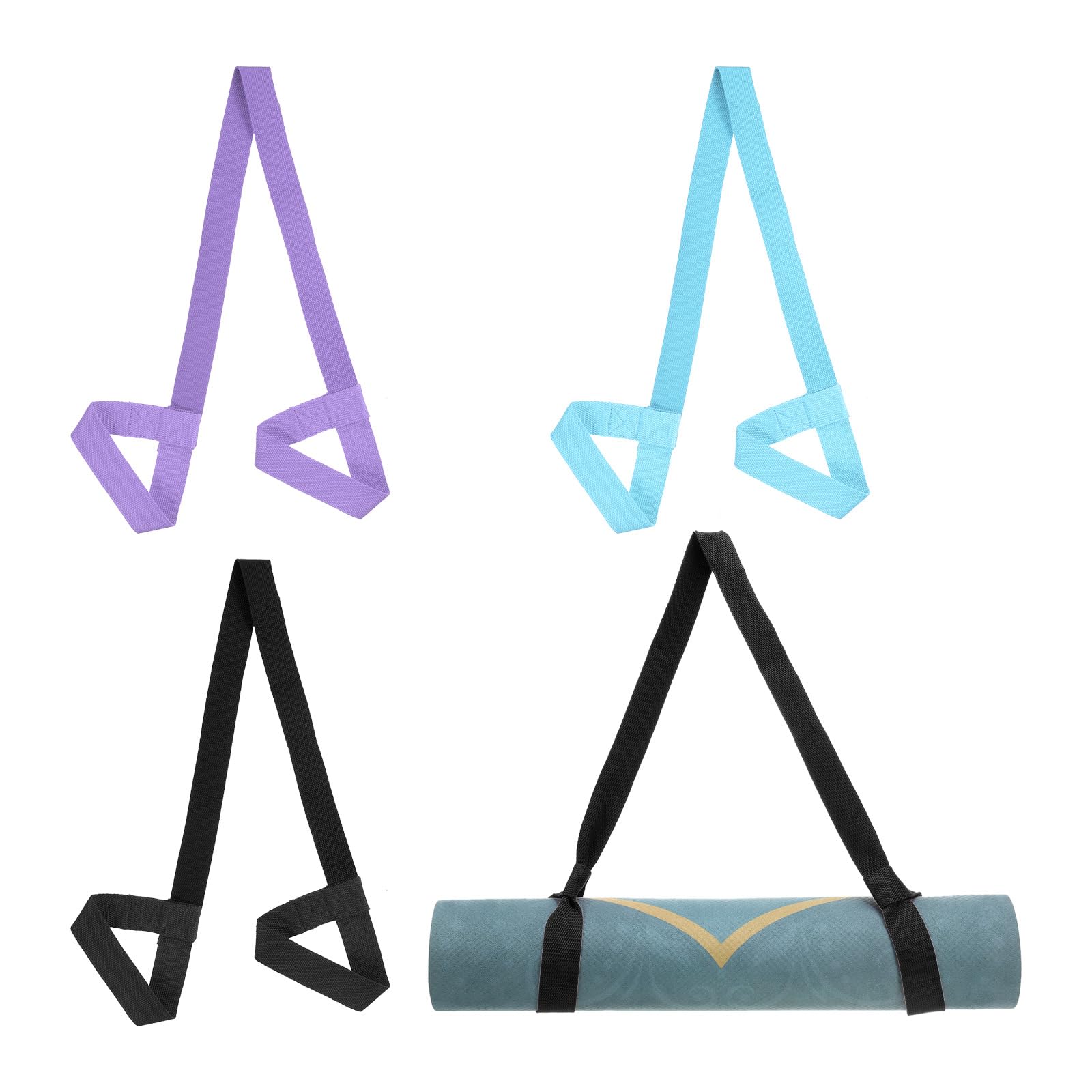 PATIKIL Yoga Mat Strap, 4 Pack Adjustable Yoga Mat Carrier Straps Sling Cotton Anti Slip Mat Holder Stretching Band for Exercise, Black/Light Purple/Sky Blue