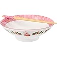 Silver Buffalo Strawberry Shortcake Vines and Pink Polka-Dot Vintage Ceramic Ramen Noodle Rice Bowl with Chopsticks, Microwave Safe, 30 Ounces
