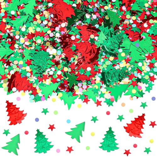 MARFOREVER Christmas Glitter Confetti, Tree Metallic Foil Confetti Party Scatter Red Green Xmas Stars Sequins Sprinkles Table for Winter Christmas Party Supplies Decorations