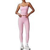 QBGJTD Womens Workout Sets Two Piece Cross Back Tank Top Matching High Waist Leggings Sets Gym Outfits Work Out Clothes