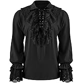 Runcati Mens Pirate Shirt Ruffle Renaissance Victorian Vampire Poet Shirts Steampunk Gothic Medieval Lace Costume