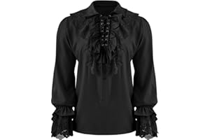 Runcati Mens Pirate Shirt Ruffle Renaissance Victorian Vampire Poet Shirts Steampunk Gothic Medieval Lace Costume