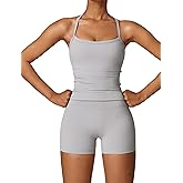 QBGJTD Two Piece Workout Sets For Women Tank Top Matching High Waist Booty Lifting Shorts Gym Yoga Active Wear Outfits