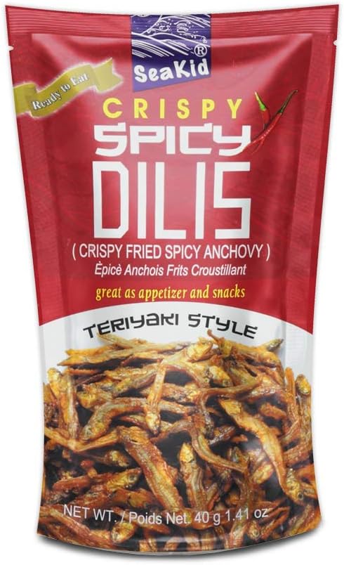 Seakid Crispy Spciy Dilis Teriyaki Style - Spicy Fried Anchovy Nutricious Snack 1.41oz (40g), 3 Packs