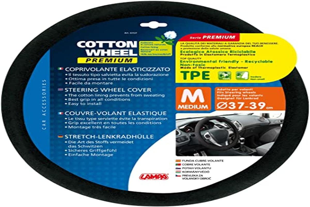 LAMPA 33127 Premium Cotton Steering Wheel Cover, Thermoplastic Elastomer, Size M