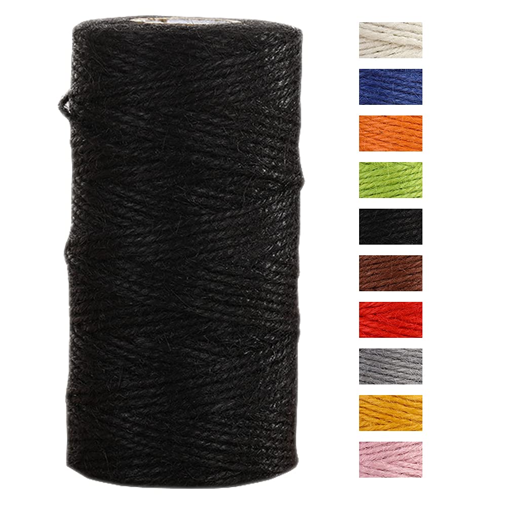 JeogYong Jute Twine String 2mm x 100m Natural Coloured Jute String 3-ply Garden Twine Kitchen Cord Thick Jute Rope for Decoration Floristry, DIY Arts & Crafts, Bundling, Wrapping Gifts (Black)