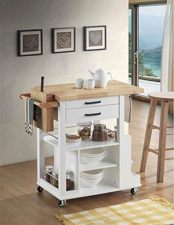 Amazon Com Acme Zillah Kitchen Cart 98390 Natural White