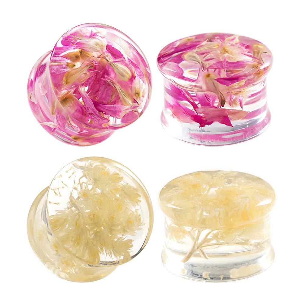 COOEAR 2 Pairs Ear Gauges Piercing Saddle Plugs, Double Flared Tunnels, Acrylic Flower Logo Earrings Stretchers.