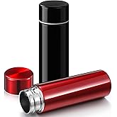 Vesici Mini Water Bottles 4.4 oz Cute Small Insulated Stainless Steel Purse Water Bottles Pocket Slim Flask Keeps Drink Cold and Hot for Women Lunch Bag Coffee(Black, Red,2 Pack)