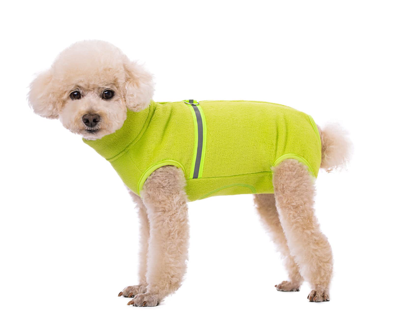 BT Bear Cosy Polar Fleece Coat for Dogs, Full body Jacket, Dogs Onesie With D Ring Reflective Jumpsuit, Winter Clothes for Pet Dog Outdoor or Indoor Small Medium Dogs (Green,XXL)
